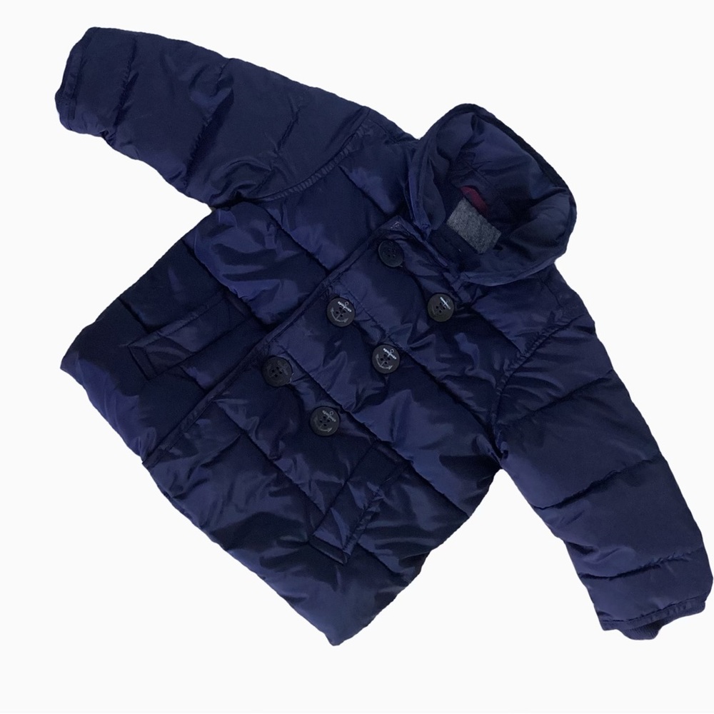 Gap Puffer Puffy Pea Coat Style Navy Coat. Infant Toddler Sz. 6-12 months.
